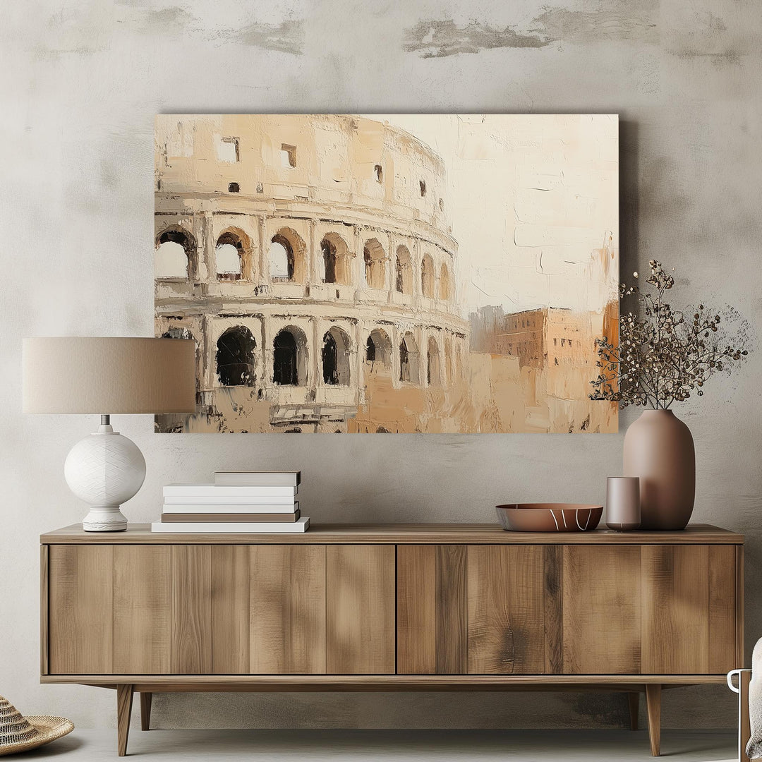 Beige Colosseum Rome Canvas Wall Art | Italy Wall Art | Ready To Hang Canvas