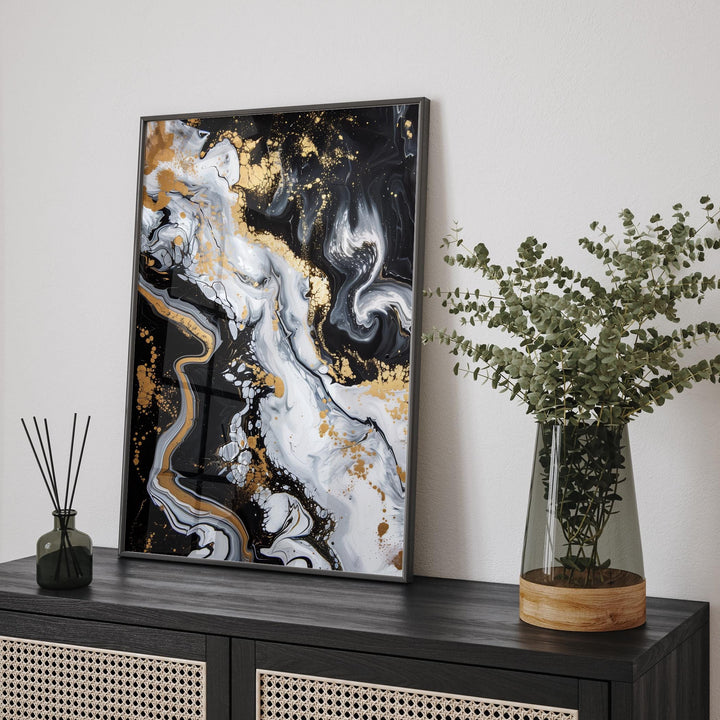 Geometric Lines Black and Gold  Floral Abstract Wall Art Print | Bold and Contemporary  Artwork