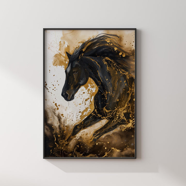 Horse Wall Art In Black and Gold | Abstract Animal Painting