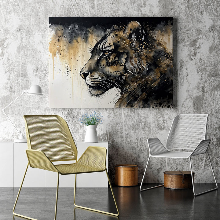 Tiger Art | Black & Gold Tiger Canvas Wall Art | Tiger Wall Art