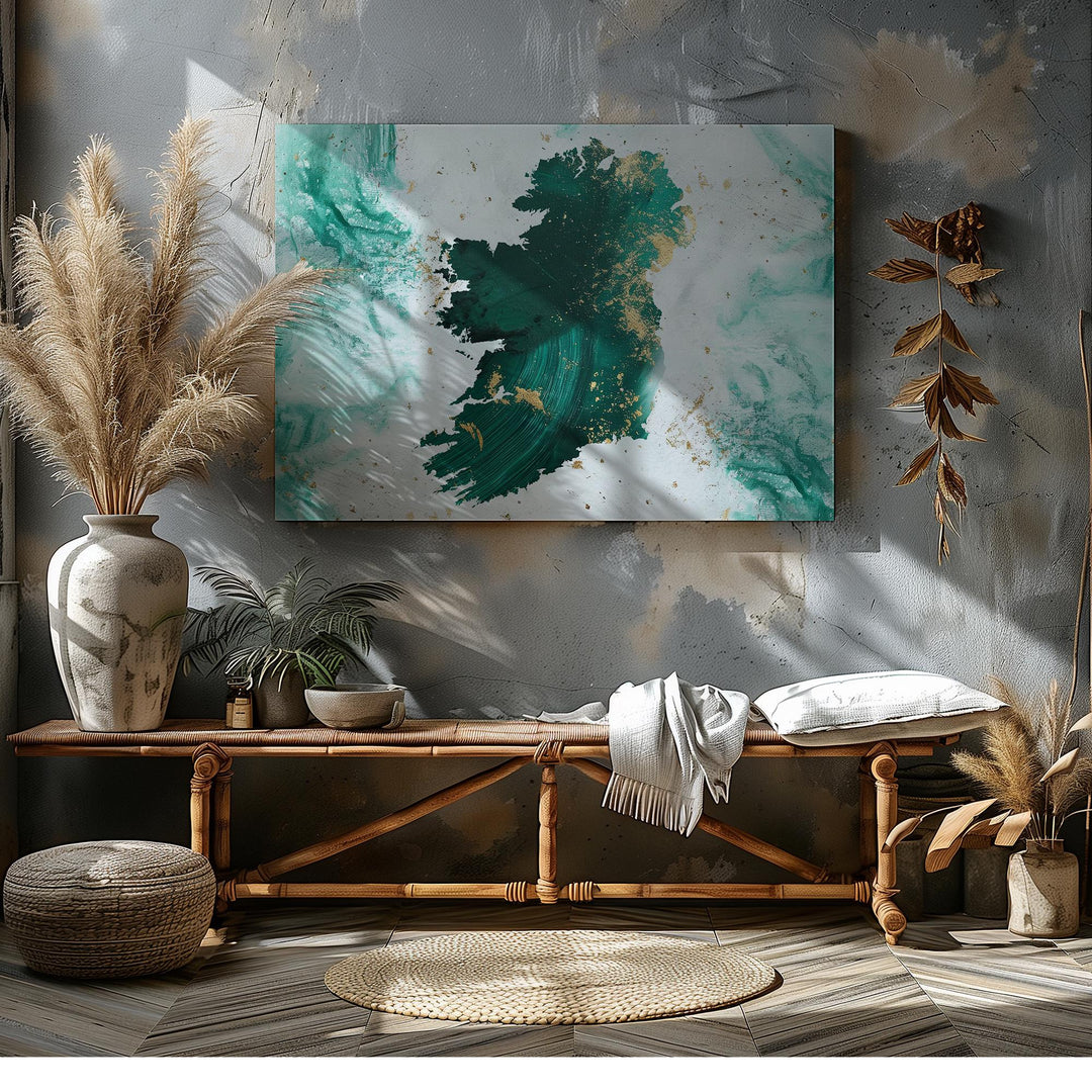 Ireland Map Green & Gold Canvas Wall Art | Ireland Wall Art | Ready To Hang Canvas