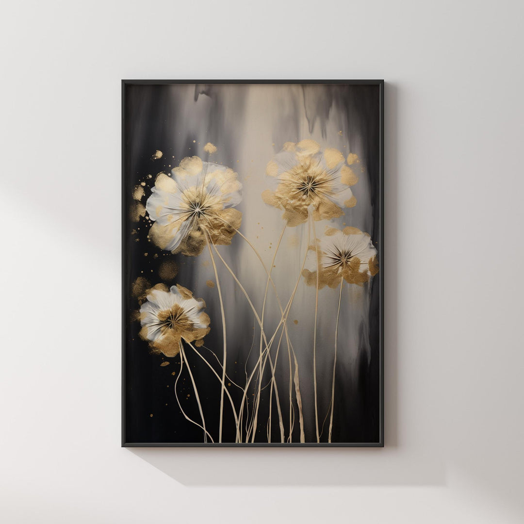 Dandelion Black and Gold  Art Print | Classic Floral Decor for Upscale Rooms