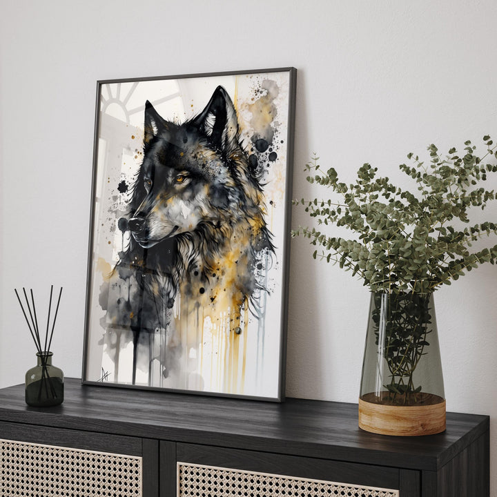Wolf Art | Black & Gold Wall Art Print | Modern and Vibrant Decor for Home or Office