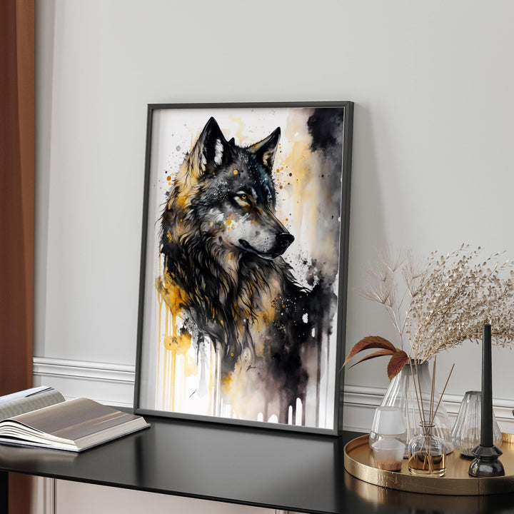 Wolf Wall Art | Black & Gold Painting | Modern Nature Inspired Decor for Home or Office