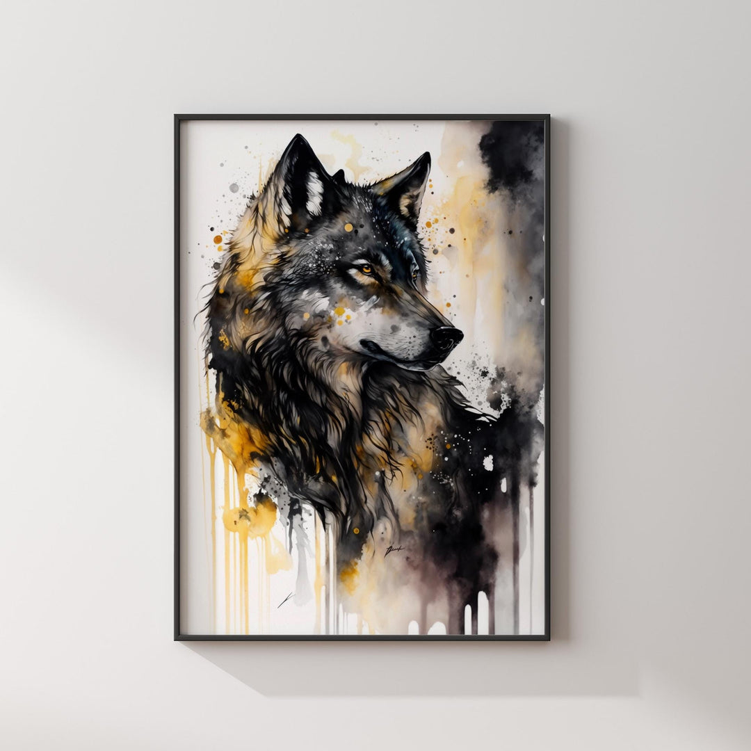Wolf Wall Art | Black & Gold Painting | Modern Nature Inspired Decor for Home or Office