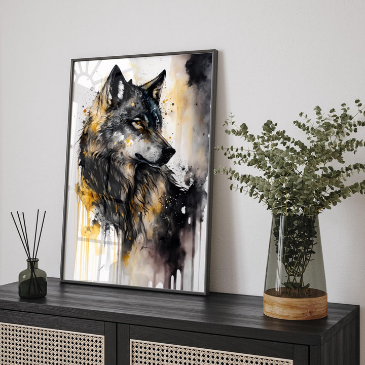 Wolf Wall Art | Black & Gold Painting | Modern Nature Inspired Decor for Home or Office
