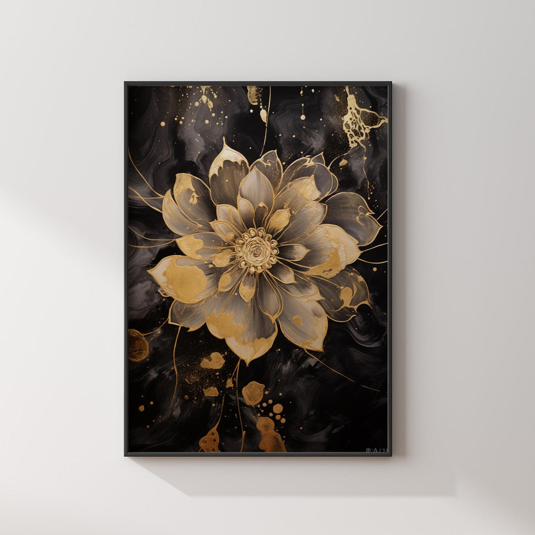 Flower Black and gold Art Print | Modern Floral Artwork for Home and Office Decor