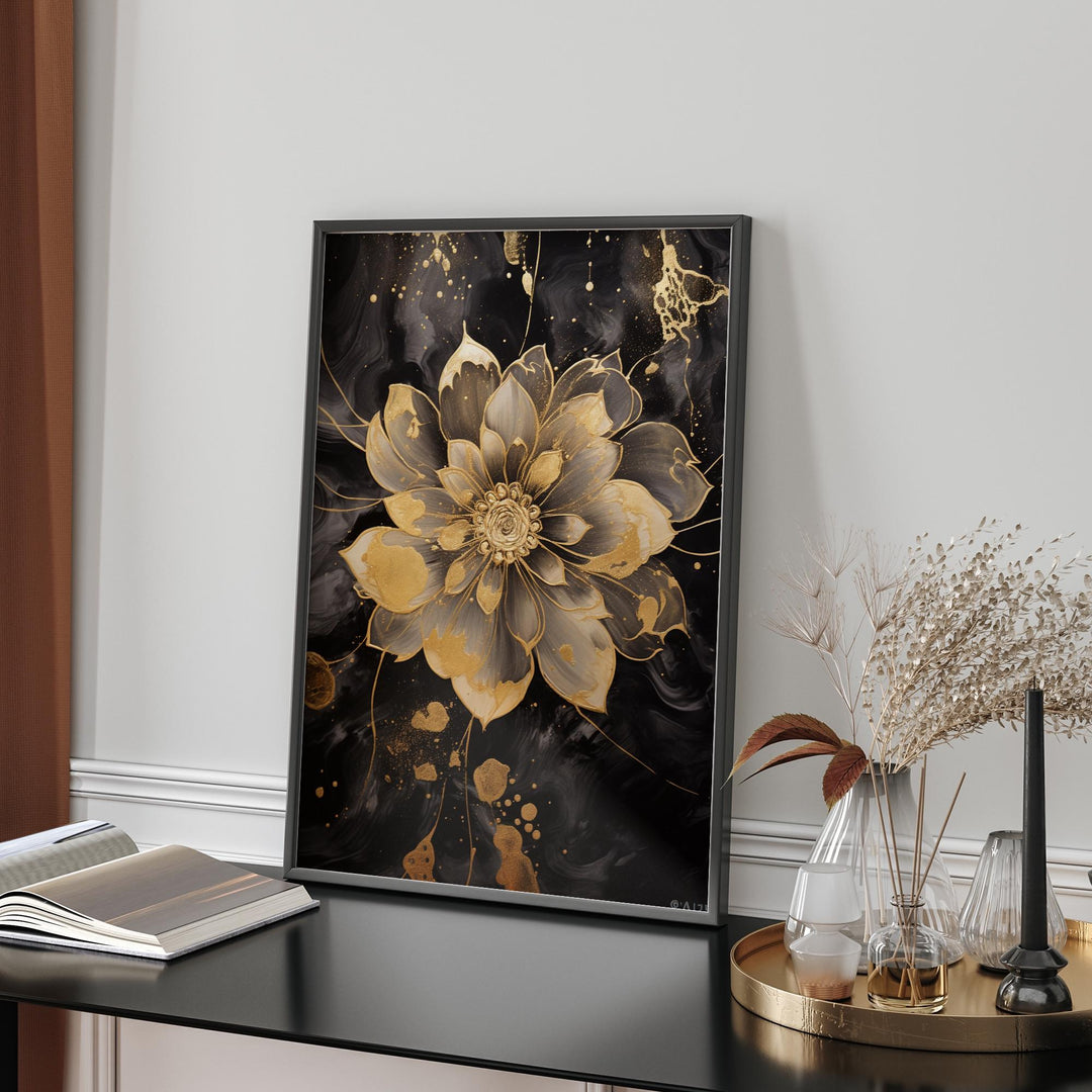 Flower Black and gold Art Print | Modern Floral Artwork for Home and Office Decor