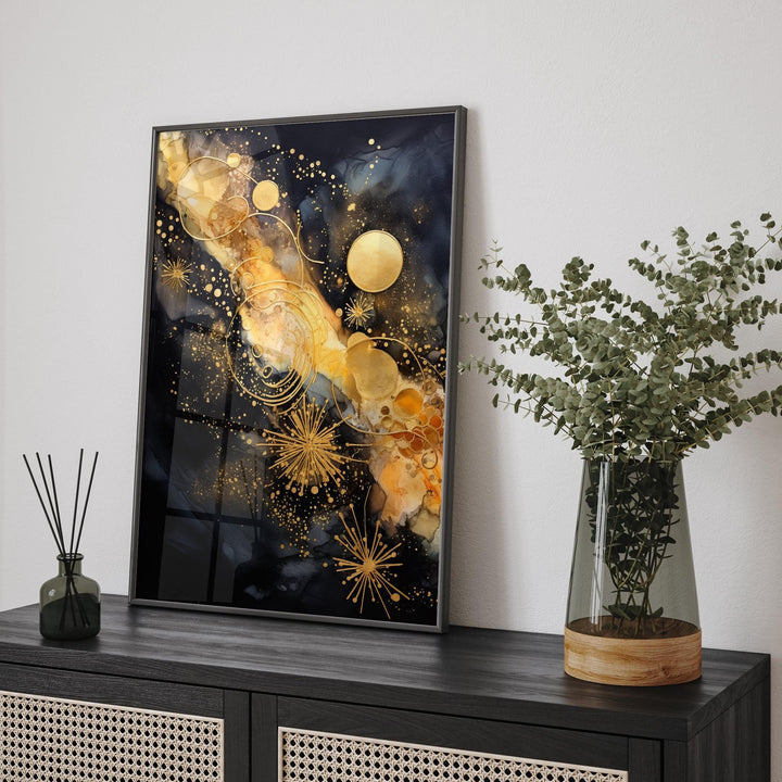 Galaxy Floral Bloom Art Print | Universe black and gold Floral Decor for Home and Office