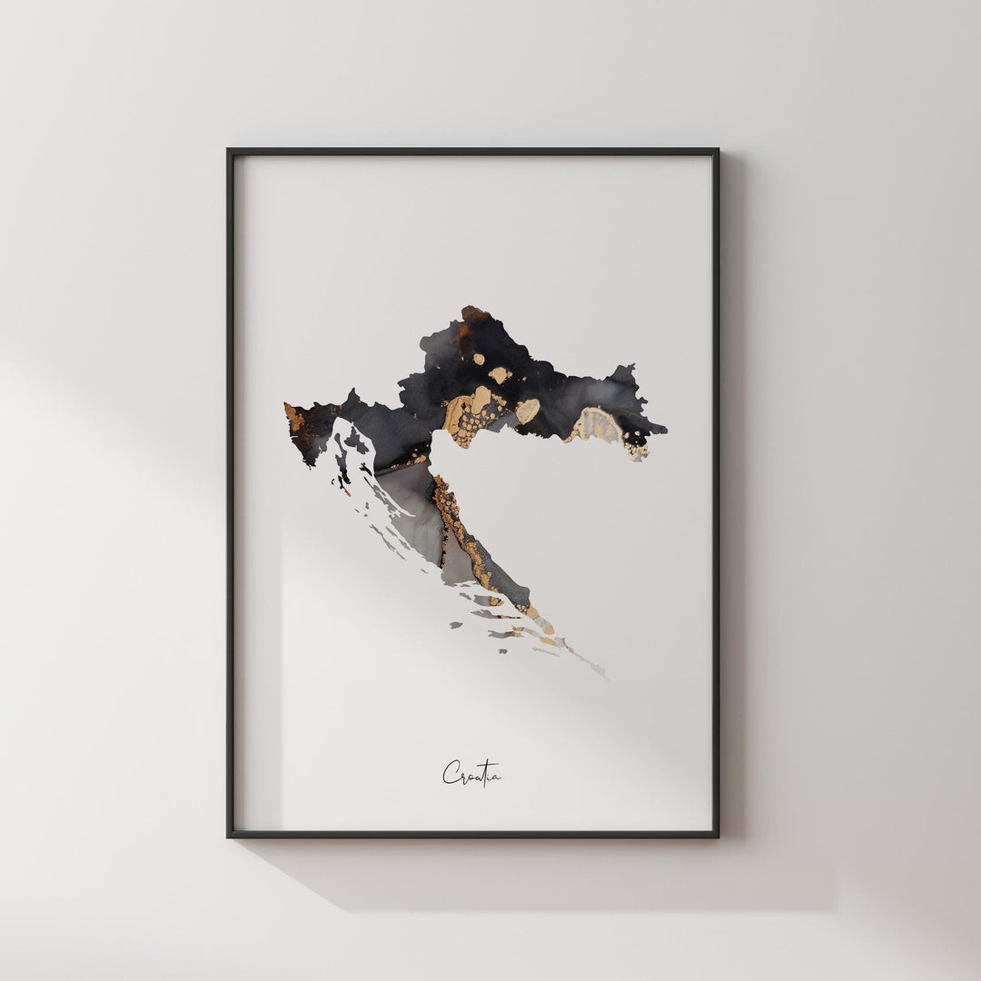 Croatia Map Black & Gold Wall Art Print [EV]