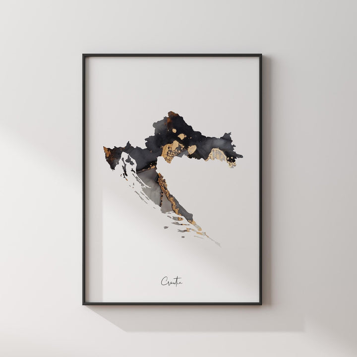 Croatia Map Black & Gold Wall Art Print [EV]