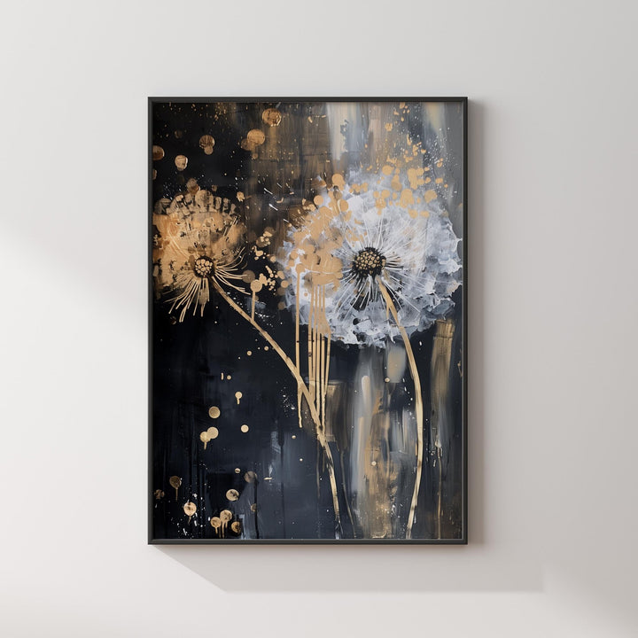 Dandelion Luxury Black & Gold Abstract Wall Art | Contemporary Print for Modern Style