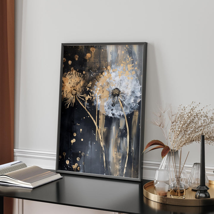 Dandelion Luxury Black & Gold Abstract Wall Art | Contemporary Print for Modern Style