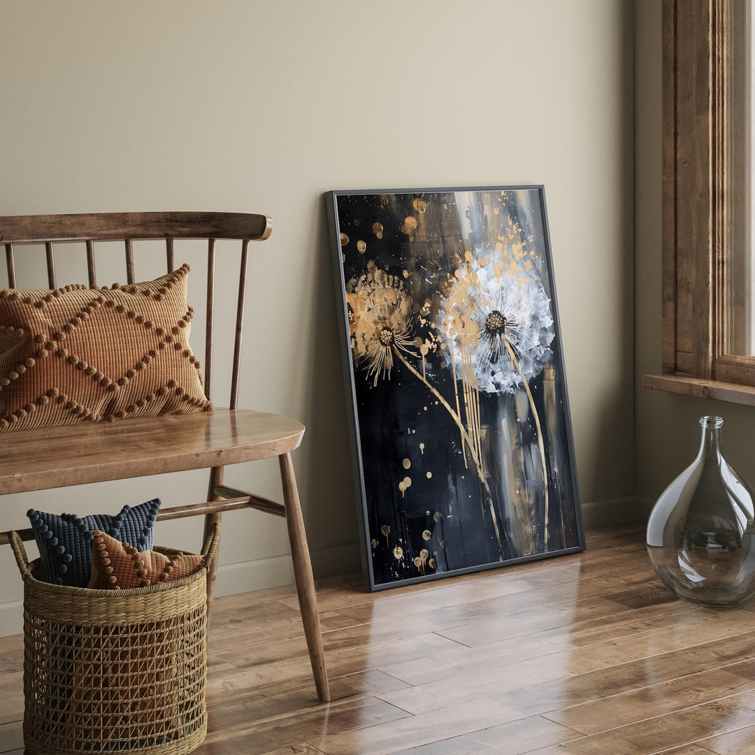 Dandelion Luxury Black & Gold Abstract Wall Art | Contemporary Print for Modern Style