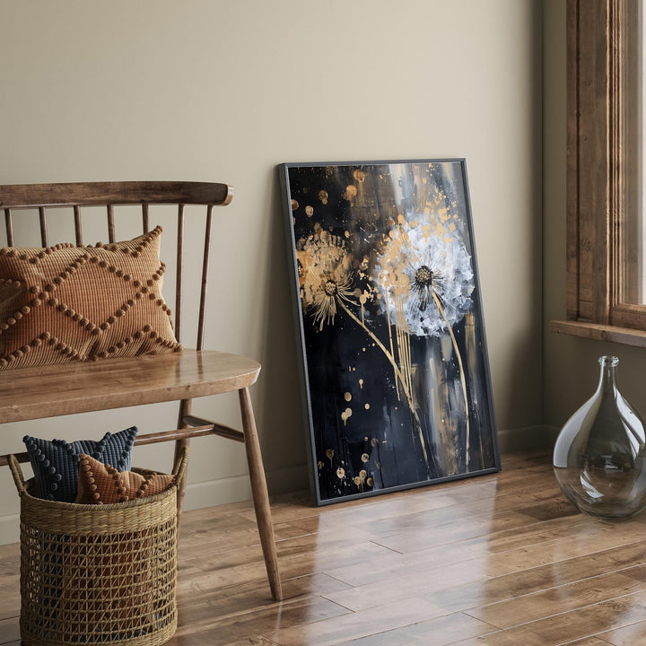 Dandelion Luxury Black & Gold Abstract Wall Art | Contemporary Print for Modern Style