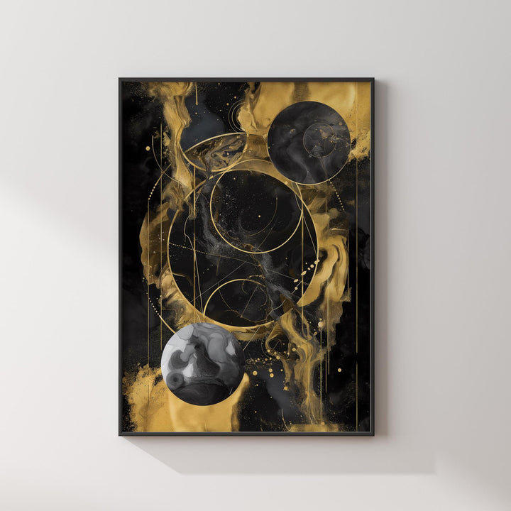 Solar System Art Print | Black and Gold Celestial Space Design for Modern Home Decor