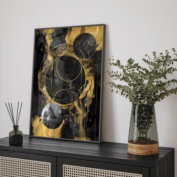 Solar System Art Print | Black and Gold Celestial Space Design for Modern Home Decor