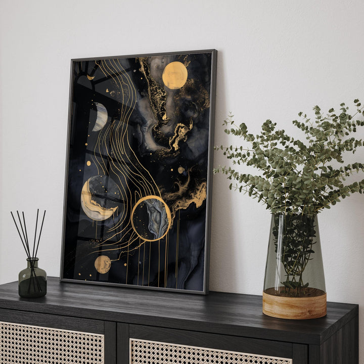 Solar System Art Print | Stunning Black and Gold Celestial Space Artwork for Modern Home or Office Decor