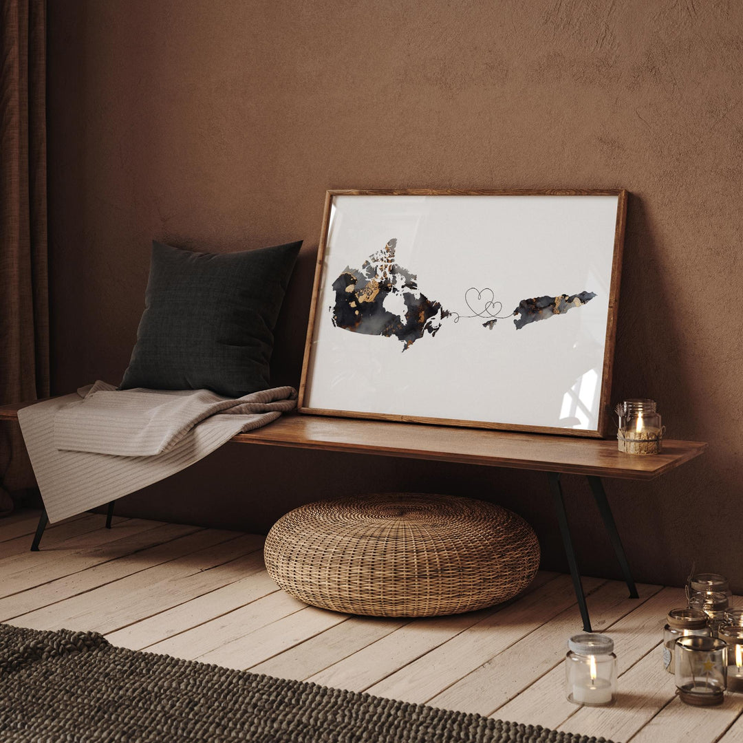 Canada and Timor-Leste Map Black & Gold Travel Wall Art Print | Canadian | Minimalist Decor | International Travel Art
