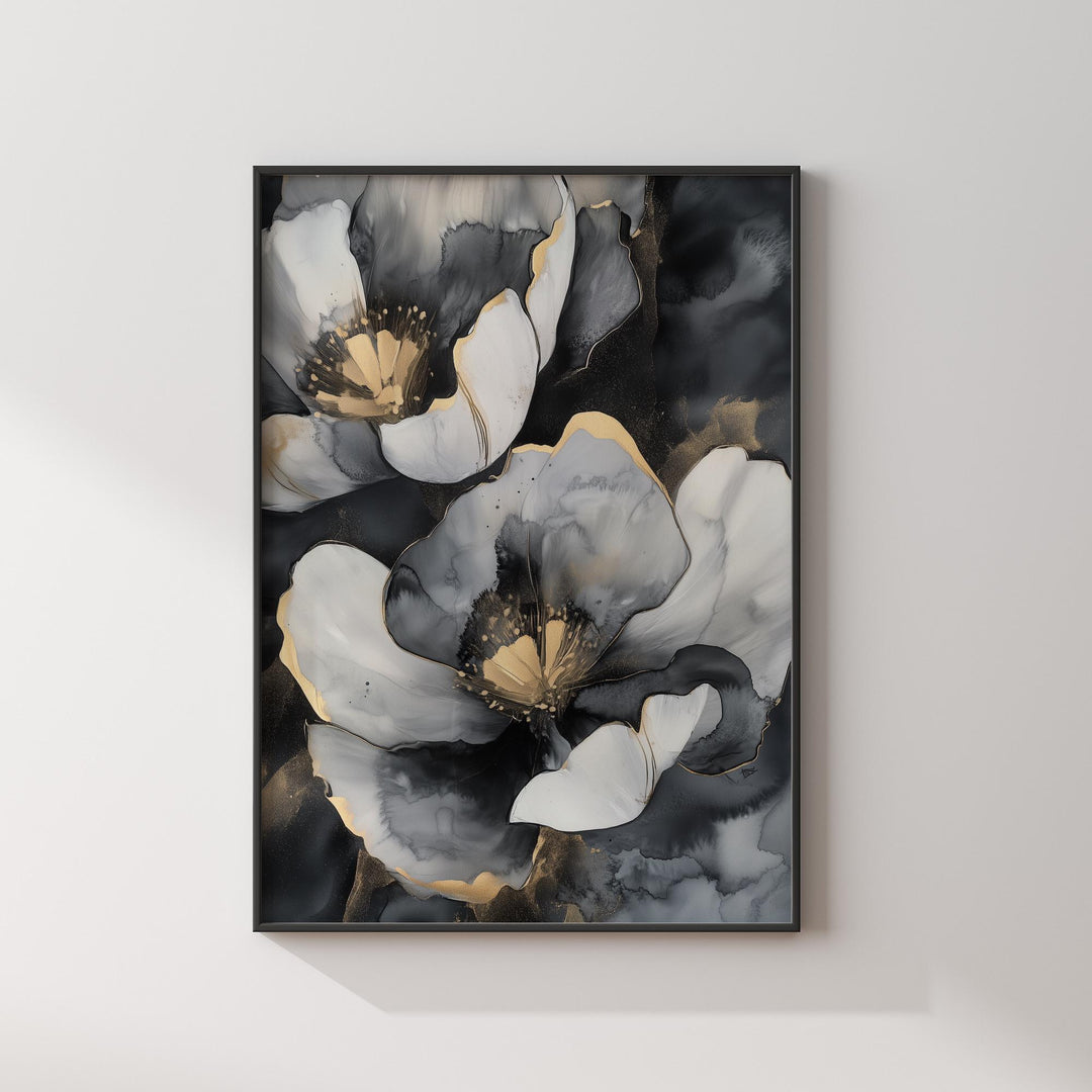 Black & Gold Abstract Petal Wall Art | Modern Floral Print | Refined Home Decor for Any Room