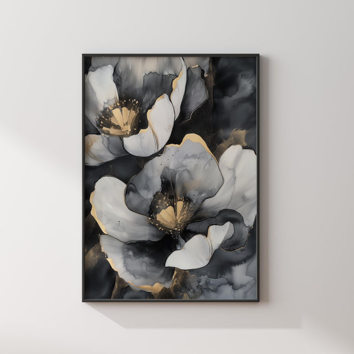 Black & Gold Abstract Petal Wall Art | Modern Floral Print | Refined Home Decor for Any Room
