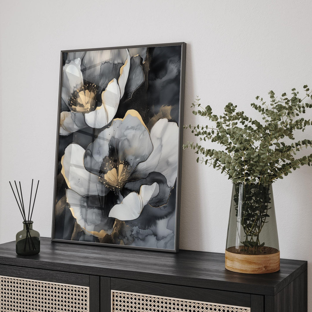 Black & Gold Abstract Petal Wall Art | Modern Floral Print | Refined Home Decor for Any Room