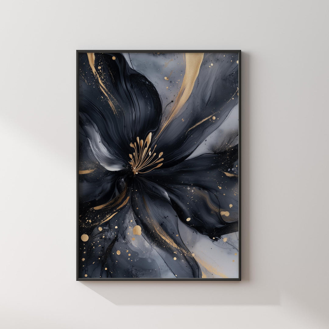 Black & Gold Dandelion Art Print | Floral Wall Art | Chic Nature-Inspired Decor for Bedroom
