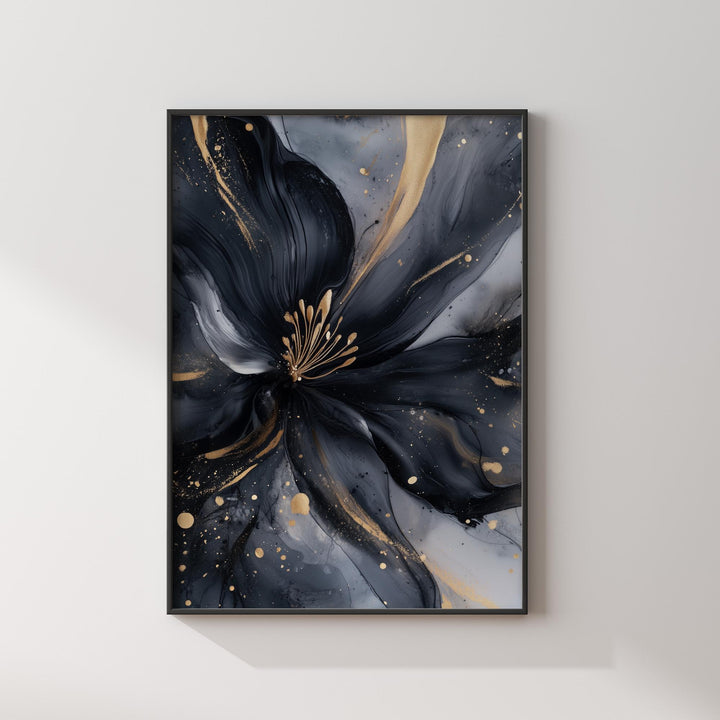 Black & Gold Dandelion Art Print | Floral Wall Art | Chic Nature-Inspired Decor for Bedroom