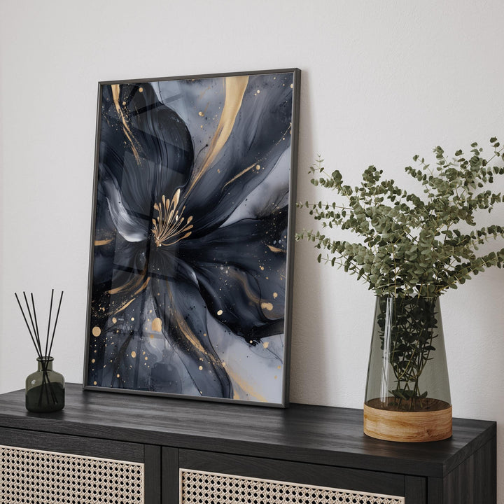 Black & Gold Dandelion Art Print | Floral Wall Art | Chic Nature-Inspired Decor for Bedroom