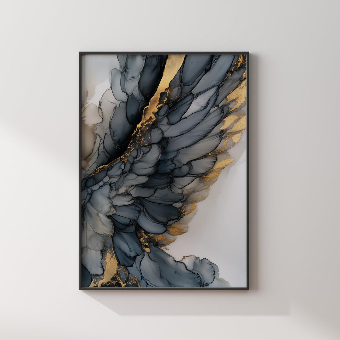 Black & Gold Wings Wall Art | Elegant Abstract Print | Modern Angelic Decor for Living Room