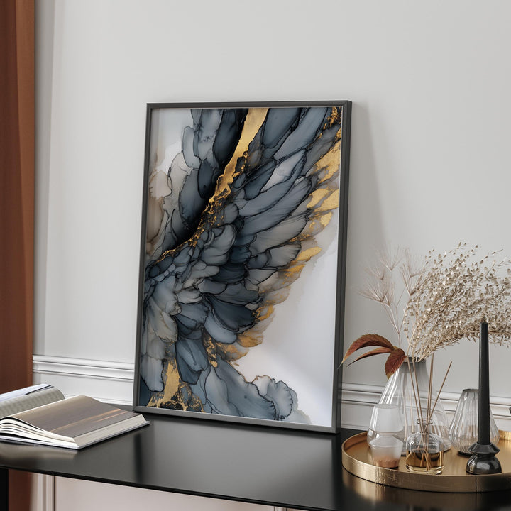 Black & Gold Wings Wall Art | Elegant Abstract Print | Modern Angelic Decor for Living Room