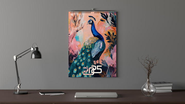 2025 Calendar Peacock Edition | Large A3 A4 11x16.5" | Peacock Art Calendar | New Year Christmas Gift | Eco Friendly | Sustainable