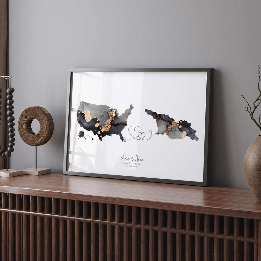 USA and Georgia Map Black & Gold Travel Wall Art Print | United States | America | Travel Moving Home Gift
