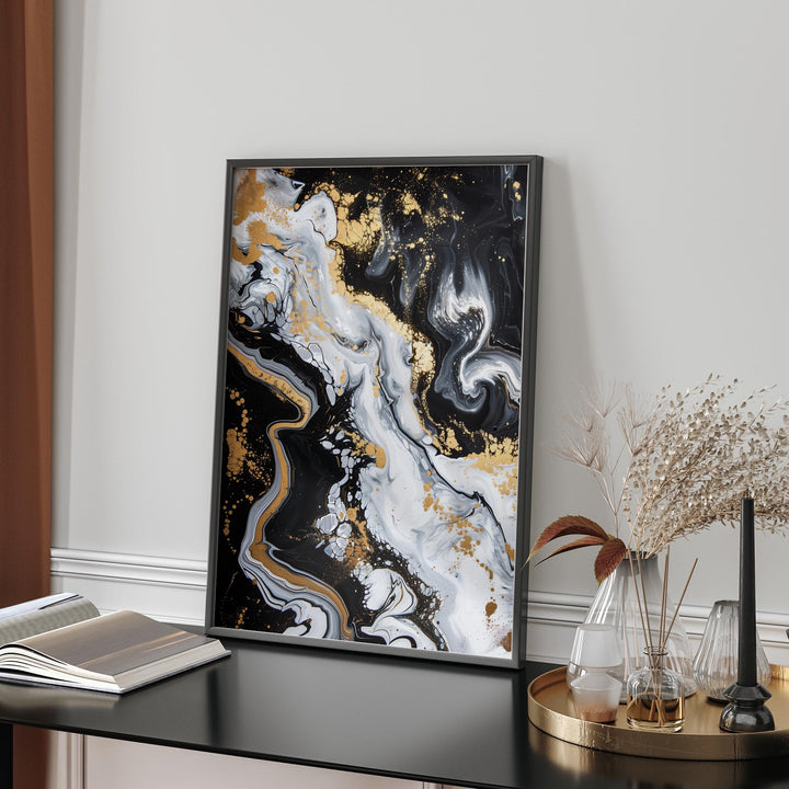 Geometric Lines Black and Gold  Floral Abstract Wall Art Print | Bold and Contemporary  Artwork