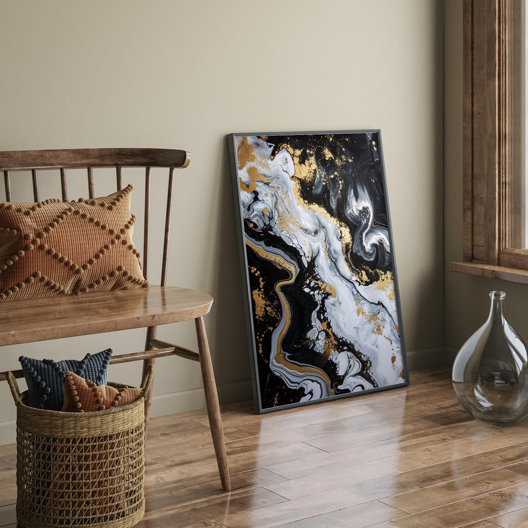 Geometric Lines Black and Gold  Floral Abstract Wall Art Print | Bold and Contemporary  Artwork