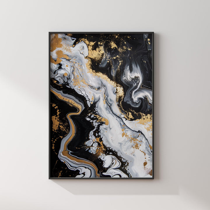Geometric Lines Black and Gold  Floral Abstract Wall Art Print | Bold and Contemporary  Artwork