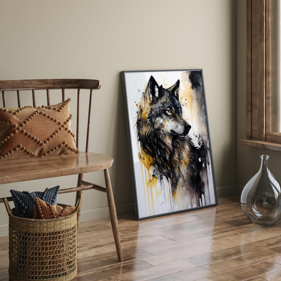 Wolf Wall Art | Black & Gold Painting | Modern Nature Inspired Decor for Home or Office