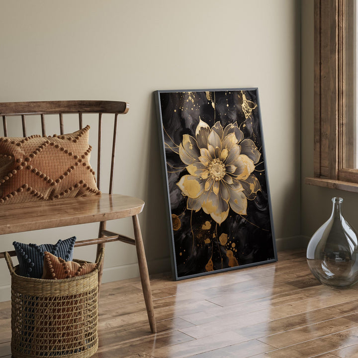 Flower Black and gold Art Print | Modern Floral Artwork for Home and Office Decor