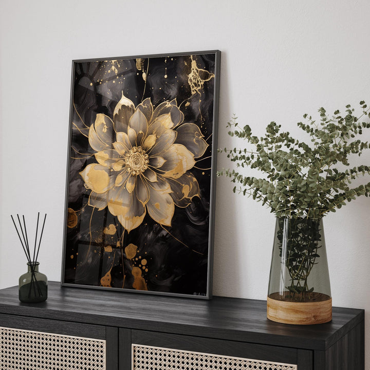 Flower Black and gold Art Print | Modern Floral Artwork for Home and Office Decor