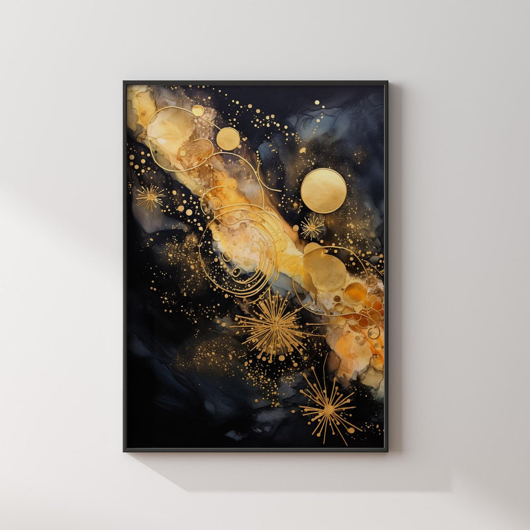 Galaxy Floral Bloom Art Print | Universe black and gold Floral Decor for Home and Office