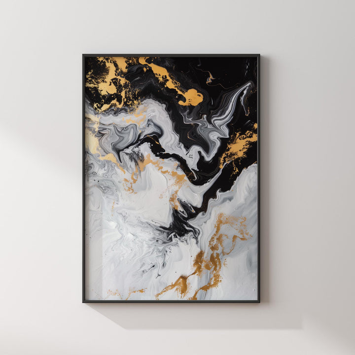 Geometric Lines, Gold, Black Picture Wall Floral Design Art Print | Elegant Decor for Any Space