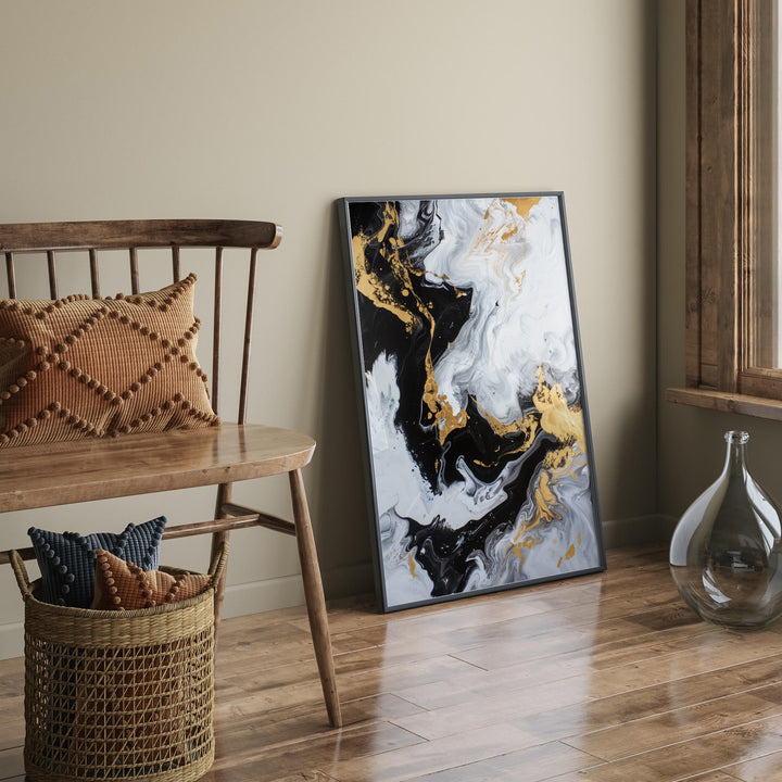 Geometric Lines Black and Gold  Wall Art Print | Elegant  Abstract Artwork for any space