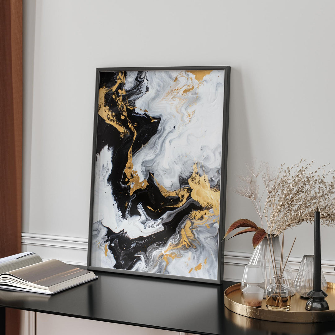 Geometric Lines Black and Gold  Wall Art Print | Elegant  Abstract Artwork for any space