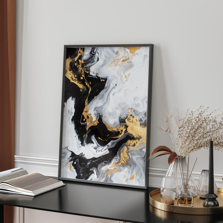 Geometric Lines Black and Gold  Wall Art Print | Elegant  Abstract Artwork for any space