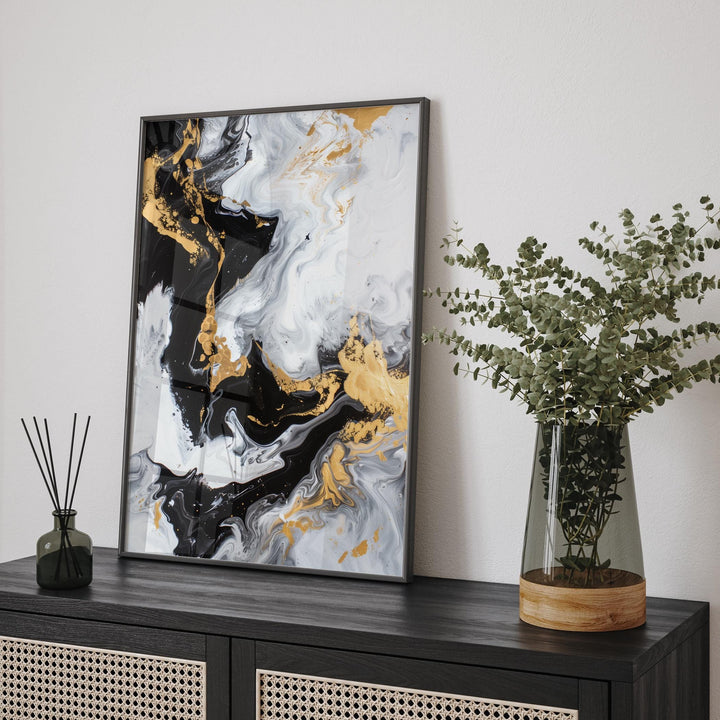 Geometric Lines Black and Gold  Wall Art Print | Elegant  Abstract Artwork for any space