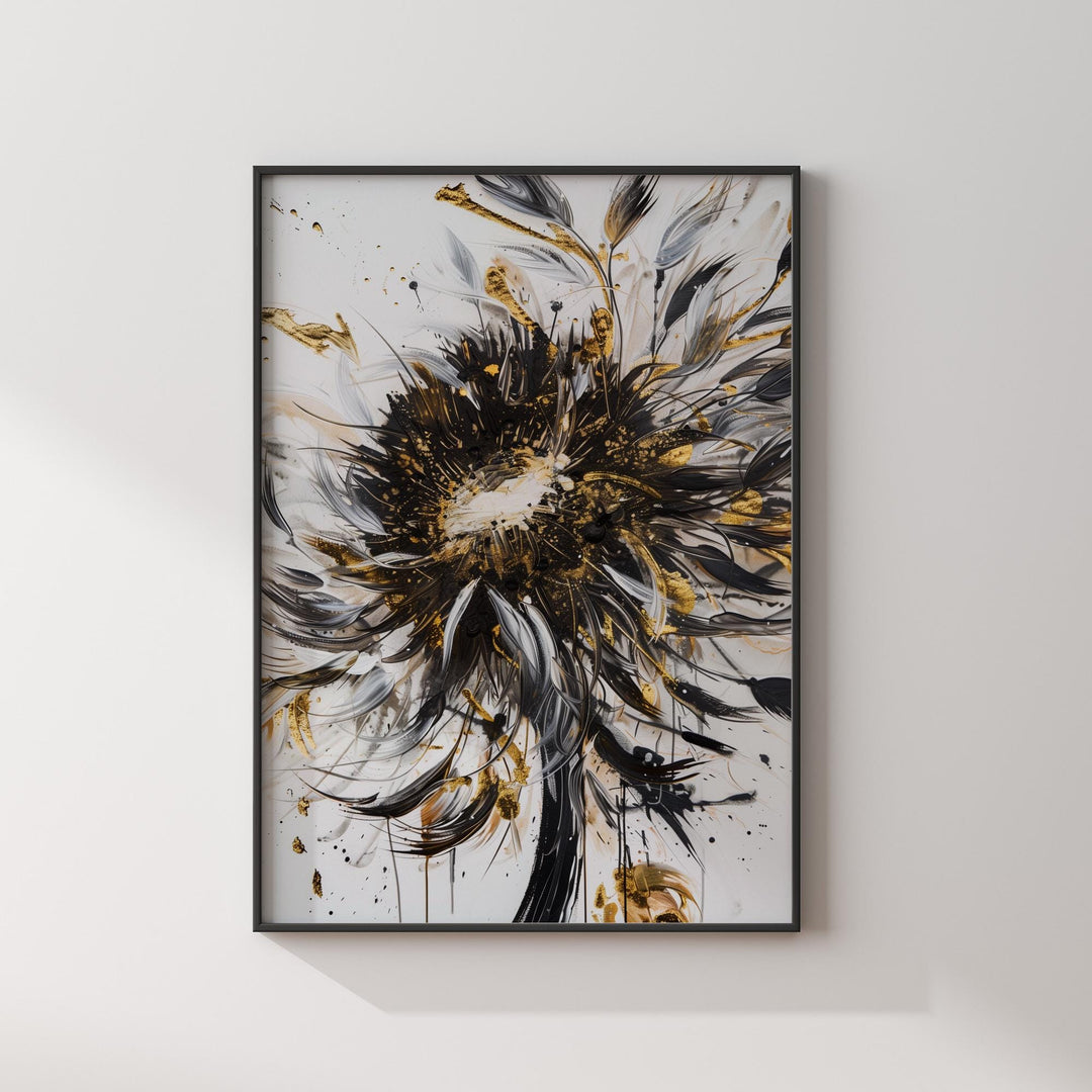 White Flower Bold Black and Gold Artwork | Striking Wall Print for Home & Office