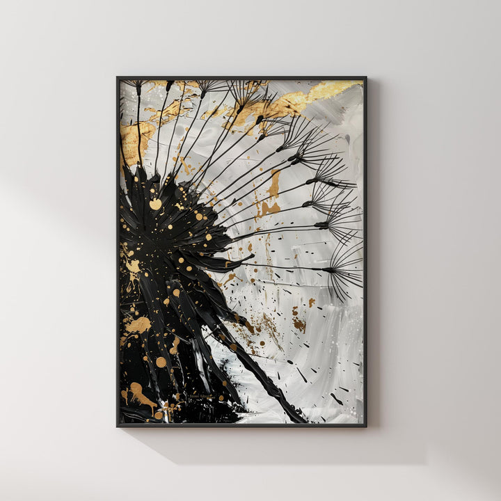Black Flower Canvas Art |  Luxury Minimalist black and gold Print