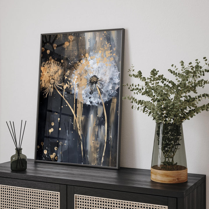 Dandelion Luxury Black & Gold Abstract Wall Art | Contemporary Print for Modern Style