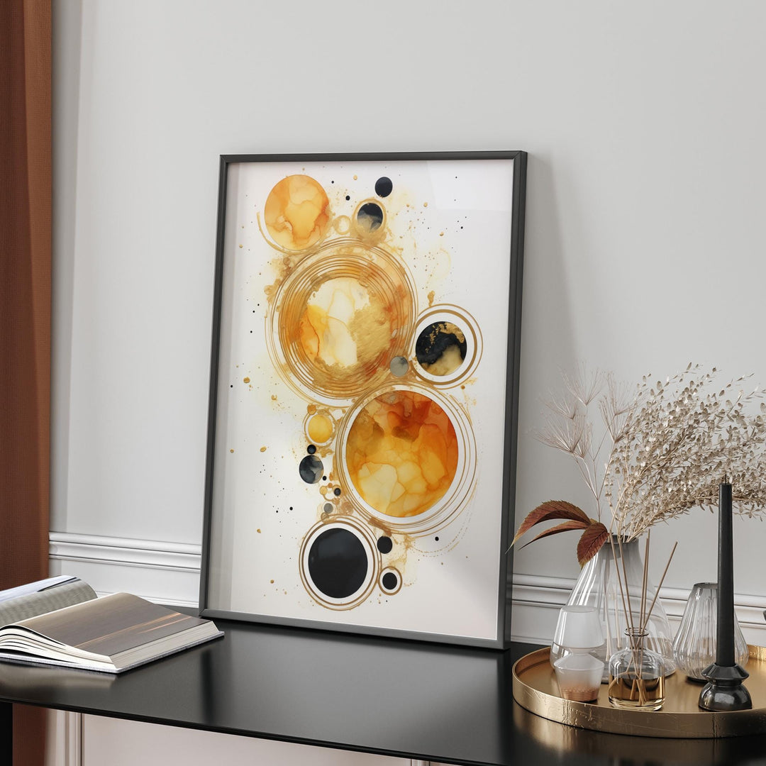 Galaxy Stylish Black and Gold Wall Art | Minimalist Universe Abstract Print for Elegant Spaces