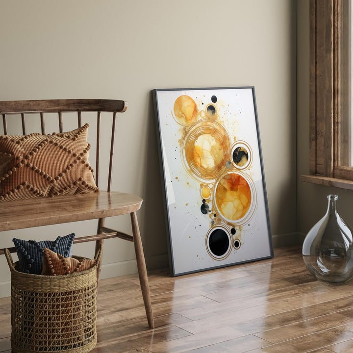 Galaxy Stylish Black and Gold Wall Art | Minimalist Universe Abstract Print for Elegant Spaces